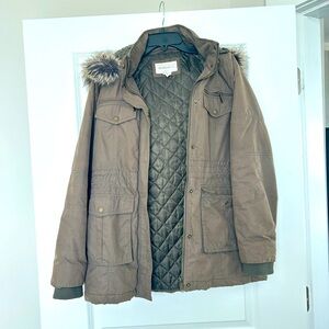 Women’s BCBGeneration Army Green Fur Hooded Coat - Size M